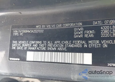 2010 Volvo V50 2.4I z USA, uszkodzony, nr VIN YV1390MW3A2527032